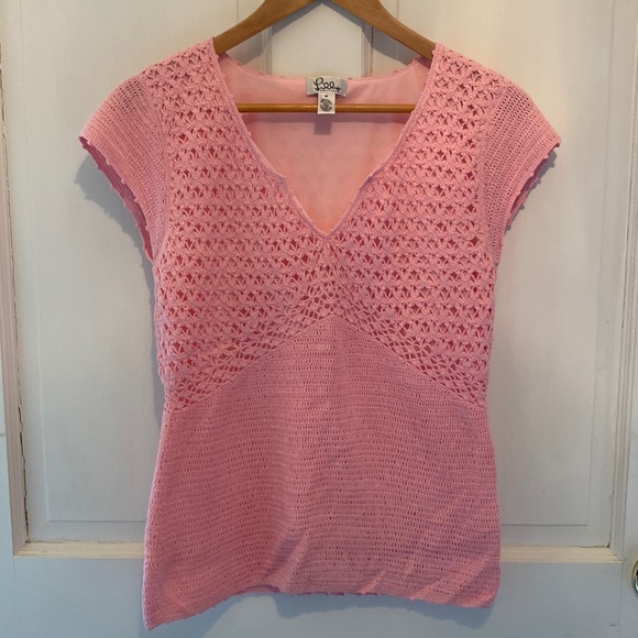 Lilly Pulitzer Tops - Lilly Pulitzer Pink Crochet lace sweater top size M white label vintage
